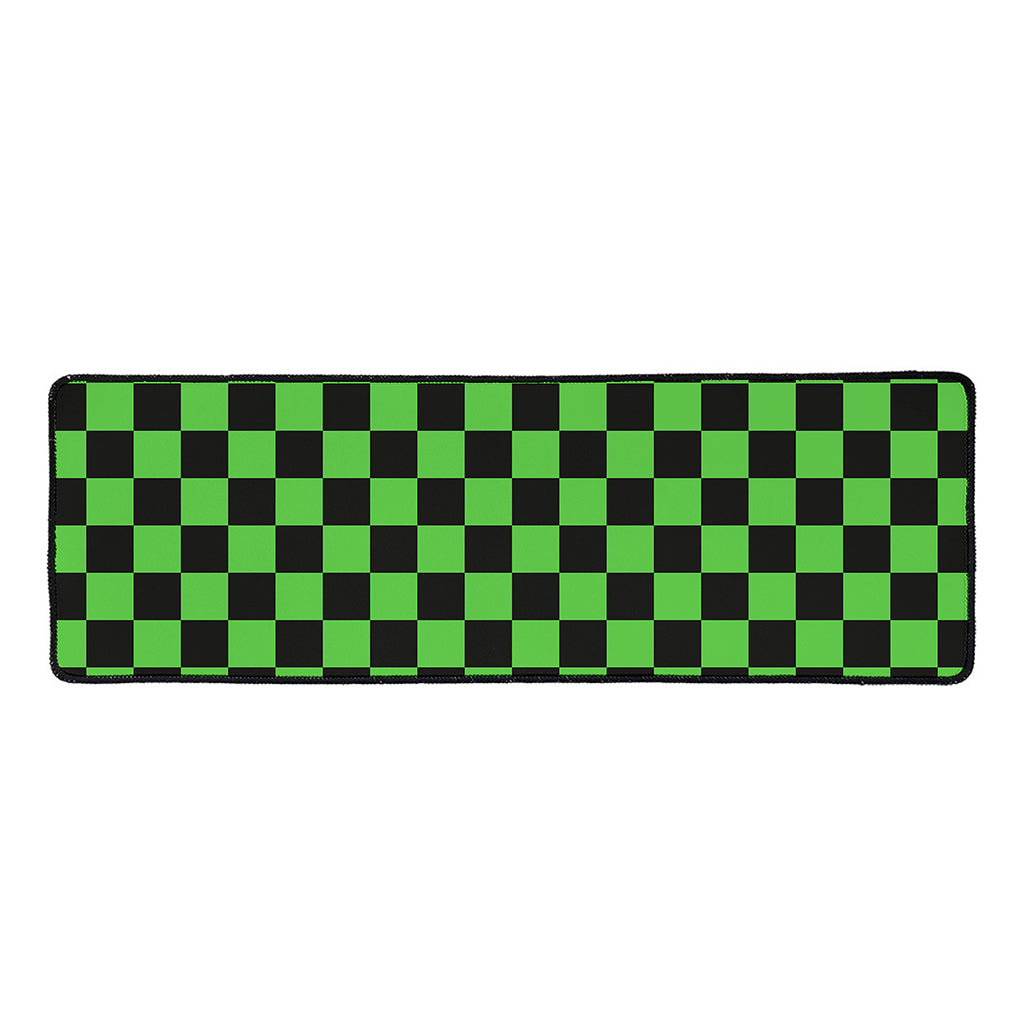 Black And Green Checkered Print Long Kitchen Mat