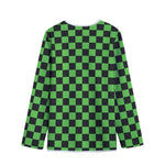 Black And Green Checkered Print Long Sleeve Short Coat