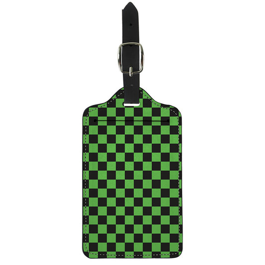 Black And Green Checkered Print Luggage Tag