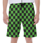 Black And Green Checkered Print Men's Beach Shorts