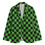 Black And Green Checkered Print Men's Blazer