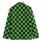 Black And Green Checkered Print Men's Blazer