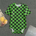Black And Green Checkered Print Men's Bodysuit