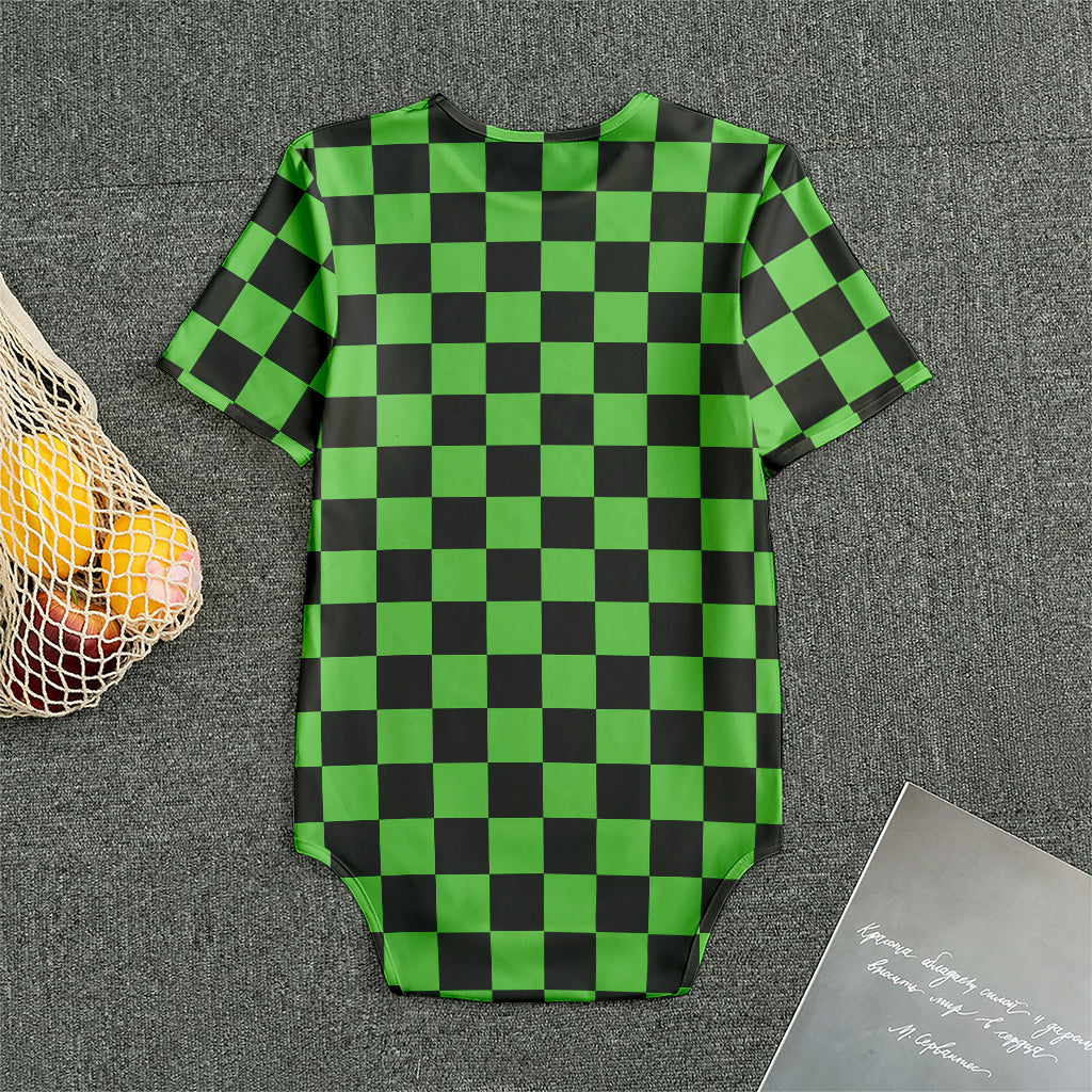Black And Green Checkered Print Men's Bodysuit