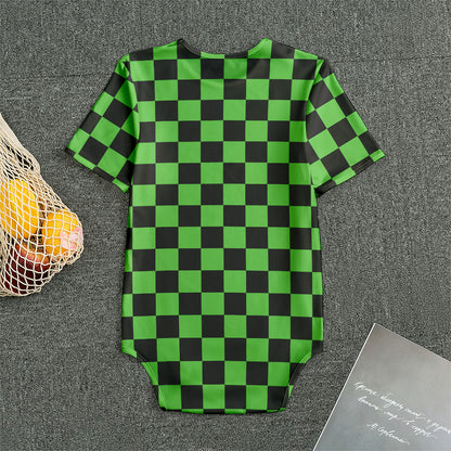 Black And Green Checkered Print Men's Bodysuit
