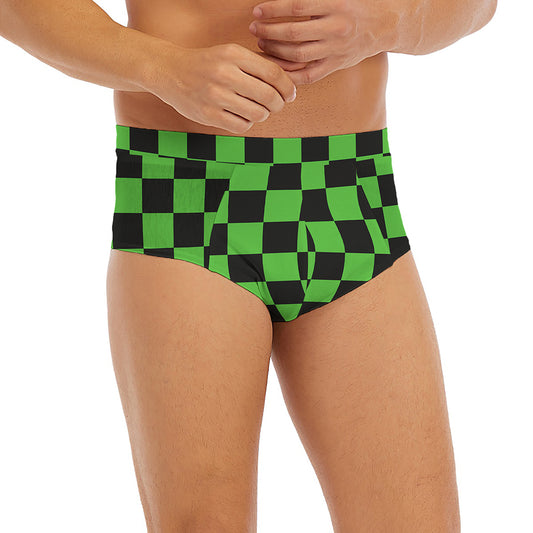 Black And Green Checkered Print Men's Briefs