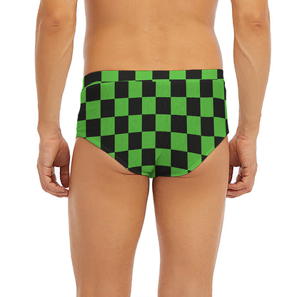 Black And Green Checkered Print Men's Briefs