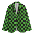 Black And Green Checkered Print Men's Cotton Blazer