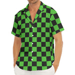Black And Green Checkered Print Men's Deep V-Neck Shirt