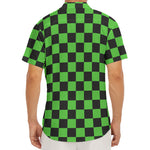 Black And Green Checkered Print Men's Deep V-Neck Shirt