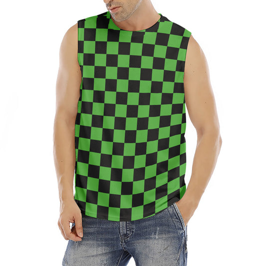 Black And Green Checkered Print Men's Fitness Tank Top