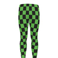 Black And Green Checkered Print Men's Leggings