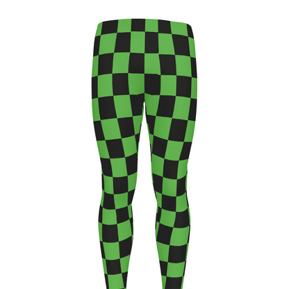 Black And Green Checkered Print Men's leggings