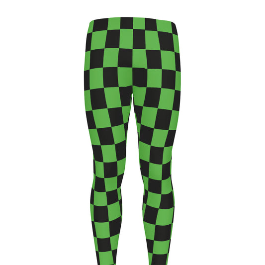 Black And Green Checkered Print Men's leggings