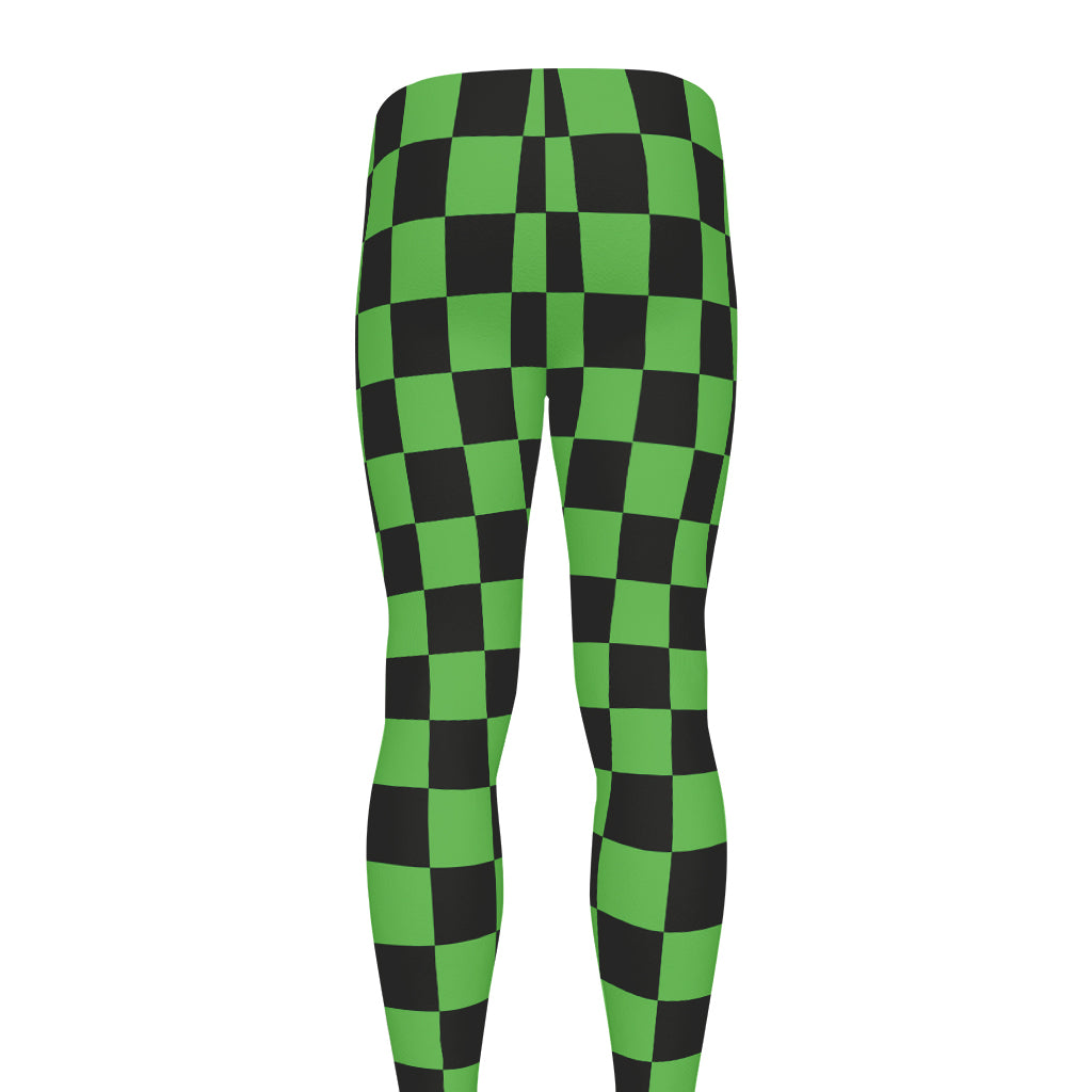 Black And Green Checkered Print Men's leggings