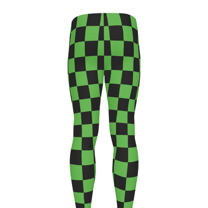 Black And Green Checkered Print Men's leggings
