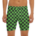 Black And Green Checkered Print Men's Long Boxer Briefs