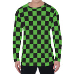 Black And Green Checkered Print Men's Long Sleeve T-Shirt