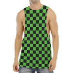 Black And Green Checkered Print Men's Muscle Tank Top