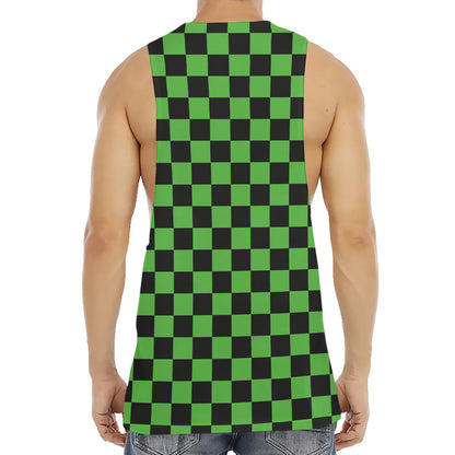 Black And Green Checkered Print Men's Muscle Tank Top