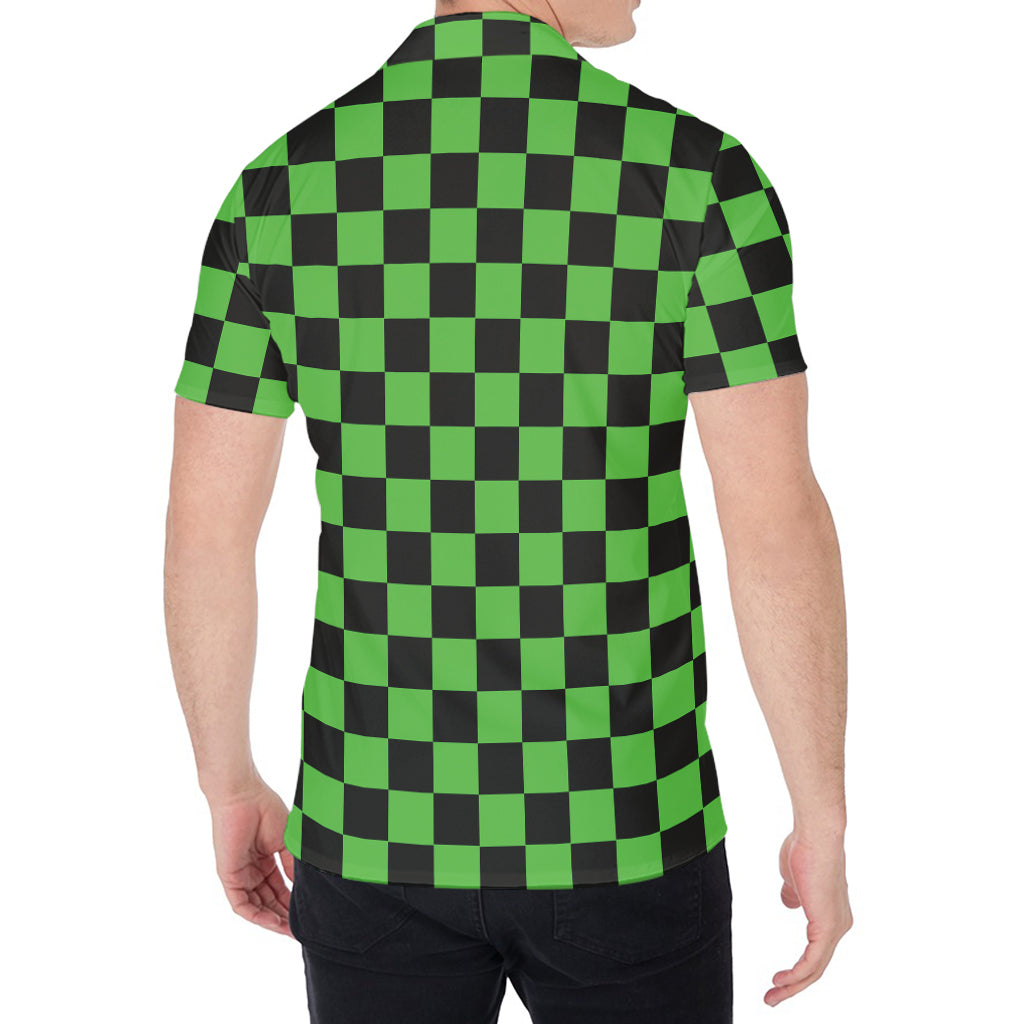 Black And Green Checkered Print Men's Shirt