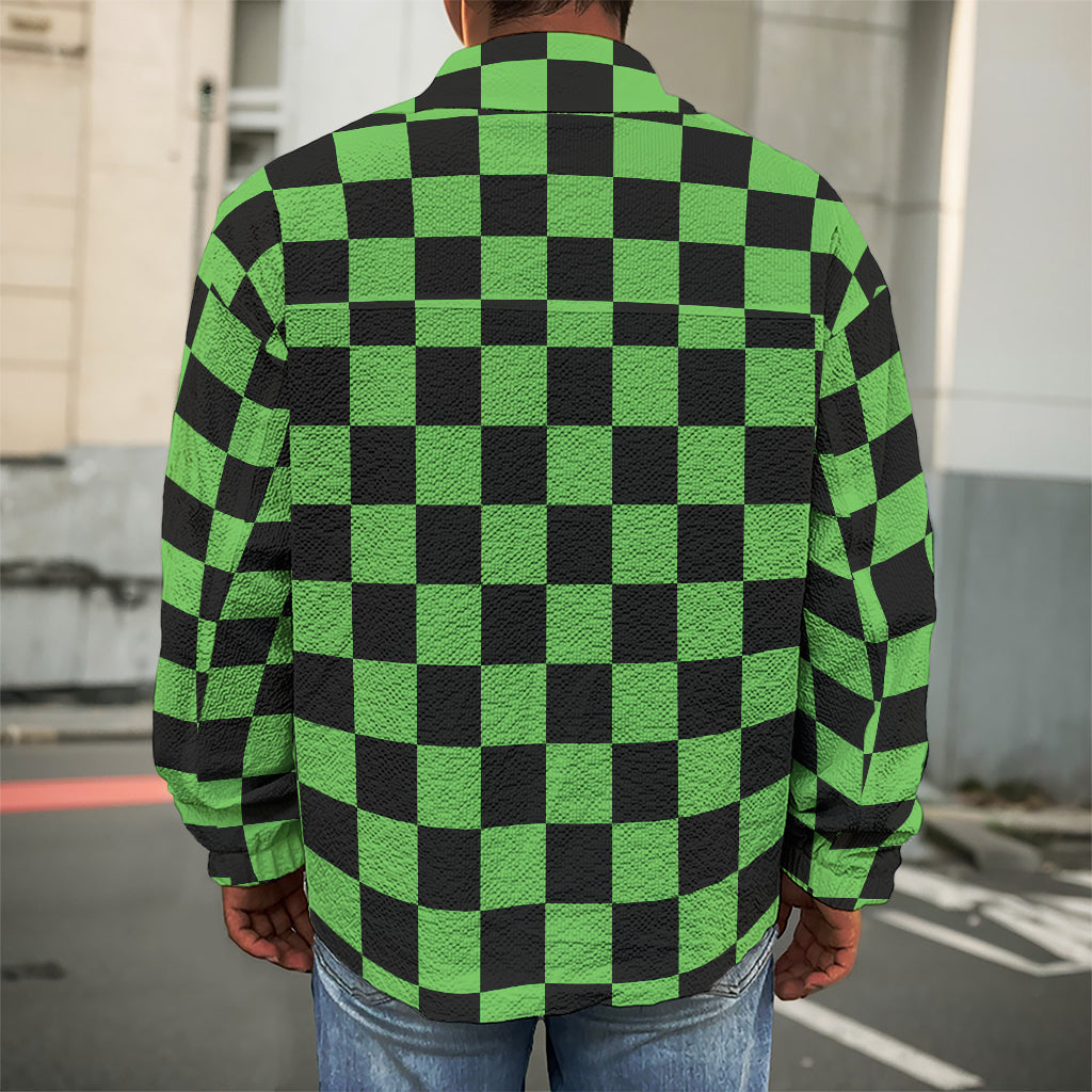 Black And Green Checkered Print Men's Shirt Jacket