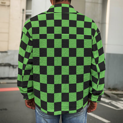 Black And Green Checkered Print Men's Shirt Jacket