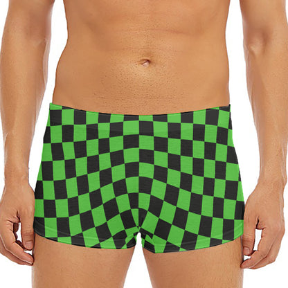 Black And Green Checkered Print Men's Short Boxer Briefs