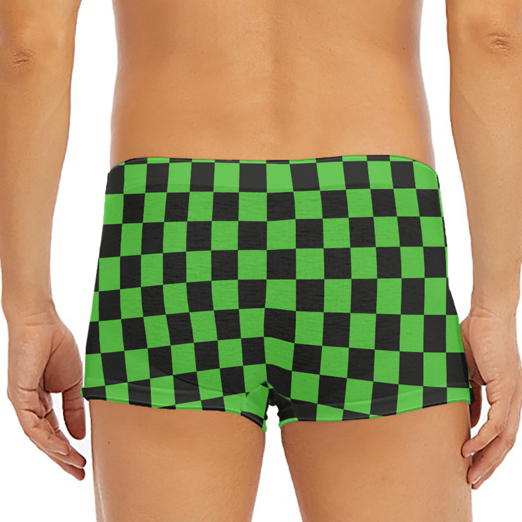 Black And Green Checkered Print Men's Short Boxer Briefs