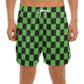 Black And Green Checkered Print Men's Split Running Shorts