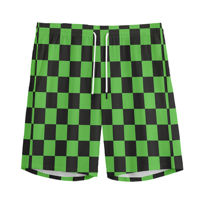 Black And Green Checkered Print Men's Sports Shorts