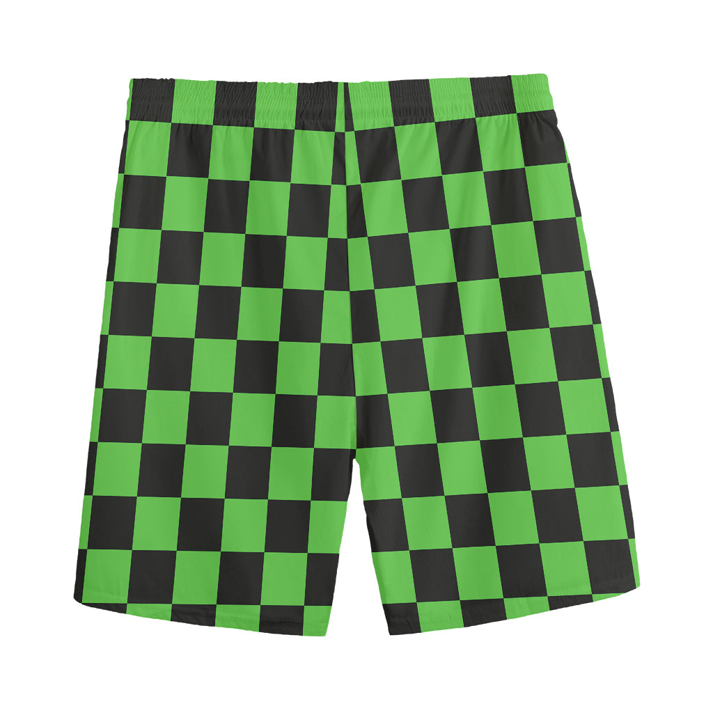 Black And Green Checkered Print Men's Sports Shorts