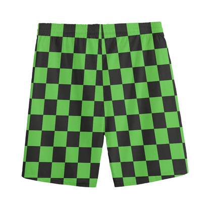 Black And Green Checkered Print Men's Sports Shorts