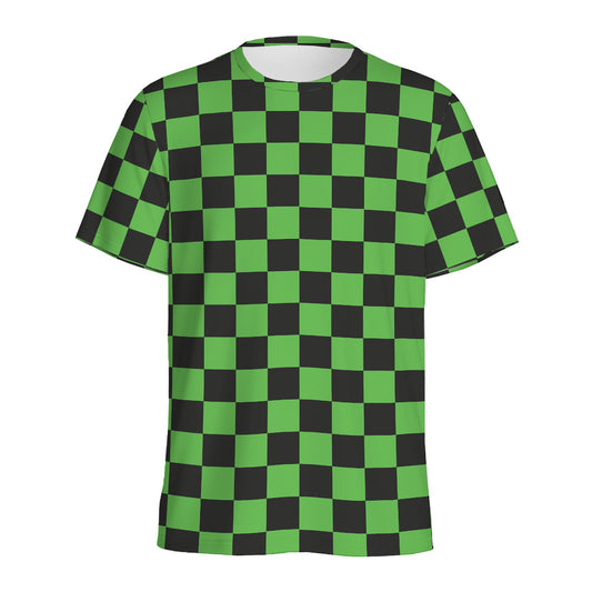 Black And Green Checkered Print Men's Sports T-Shirt