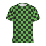 Black And Green Checkered Print Men's Sports T-Shirt