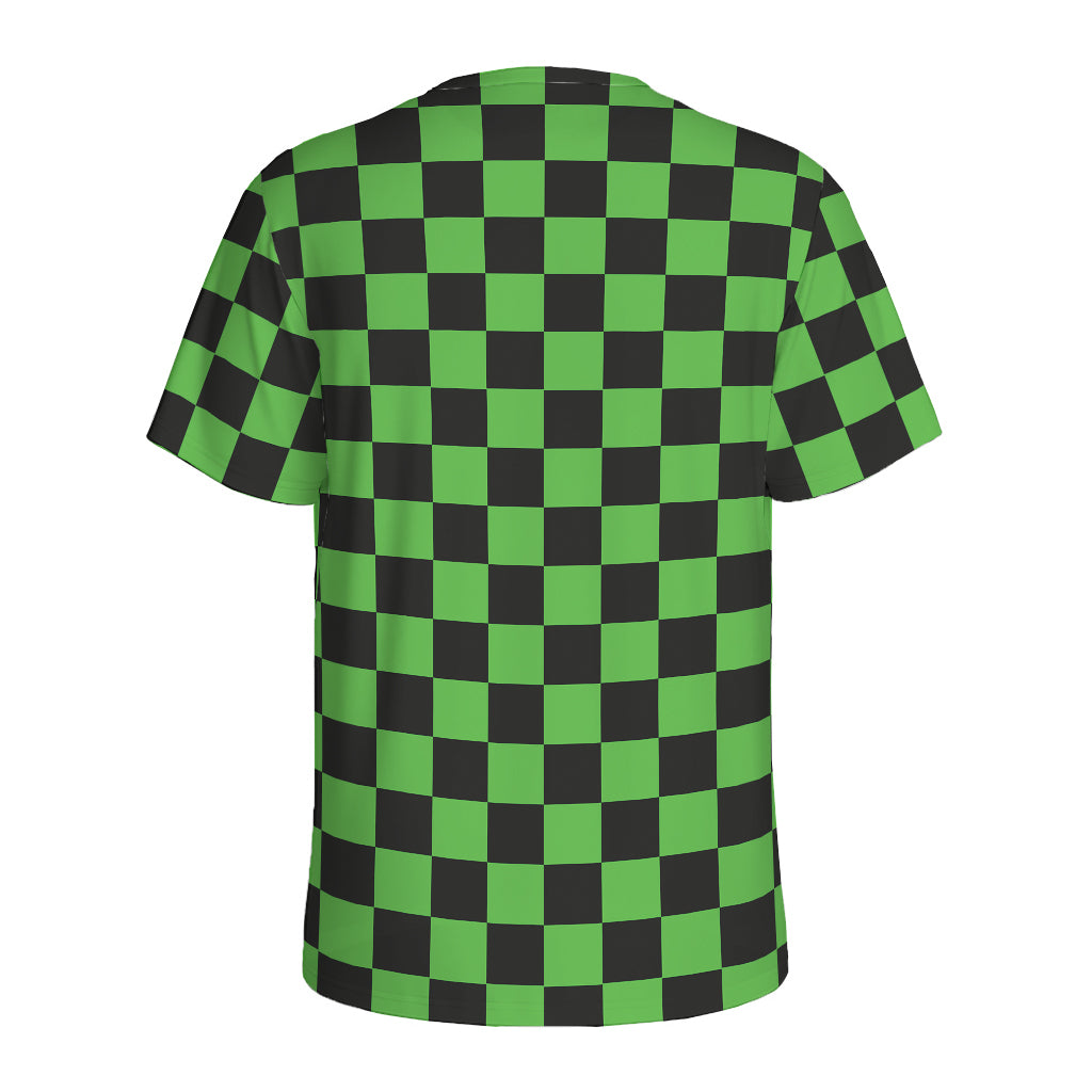 Black And Green Checkered Print Men's Sports T-Shirt