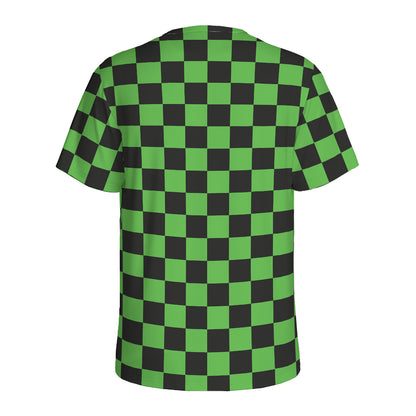 Black And Green Checkered Print Men's Sports T-Shirt