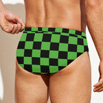 Black And Green Checkered Print Men's Swim Briefs