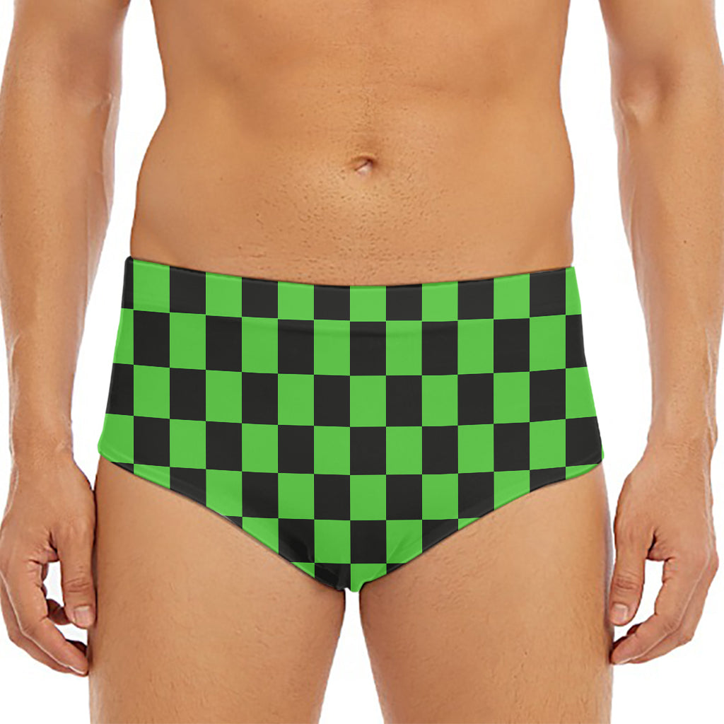 Black And Green Checkered Print Men's Triangle Swim Briefs