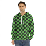 Black And Green Checkered Print Men's Velvet Pullover Hoodie
