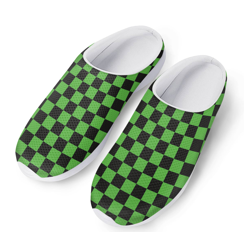 Black And Green Checkered Print Mesh Casual Shoes