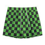 Black And Green Checkered Print Mesh Shorts