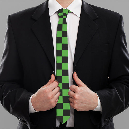 Black And Green Checkered Print Necktie