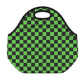 Black And Green Checkered Print Neoprene Lunch Bag