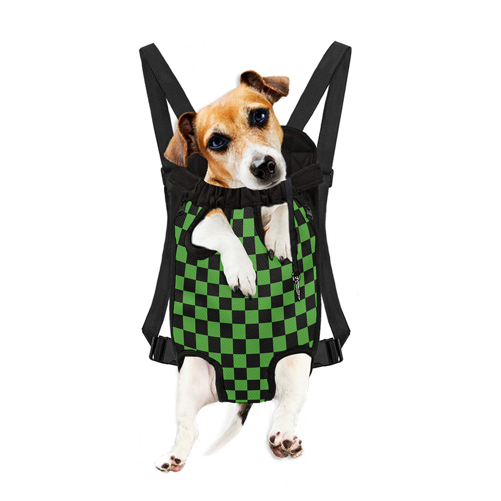 Black And Green Checkered Print Pet Carrier Backpack