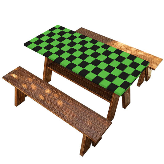 Black And Green Checkered Print Picnic Table Cover