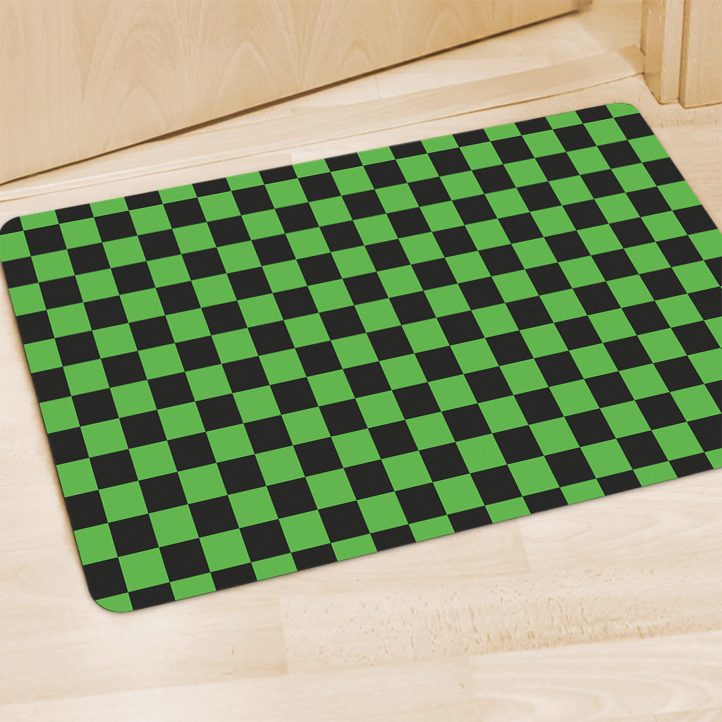 Black And Green Checkered Print Polyester Doormat