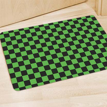 Black And Green Checkered Print Polyester Doormat