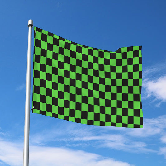 Black And Green Checkered Print Polyester Flag