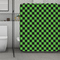 Black And Green Checkered Print Polyester Shower Curtain